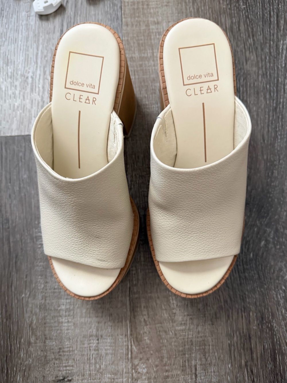Dolce Vita Cream Slide Mules with Brown Trim